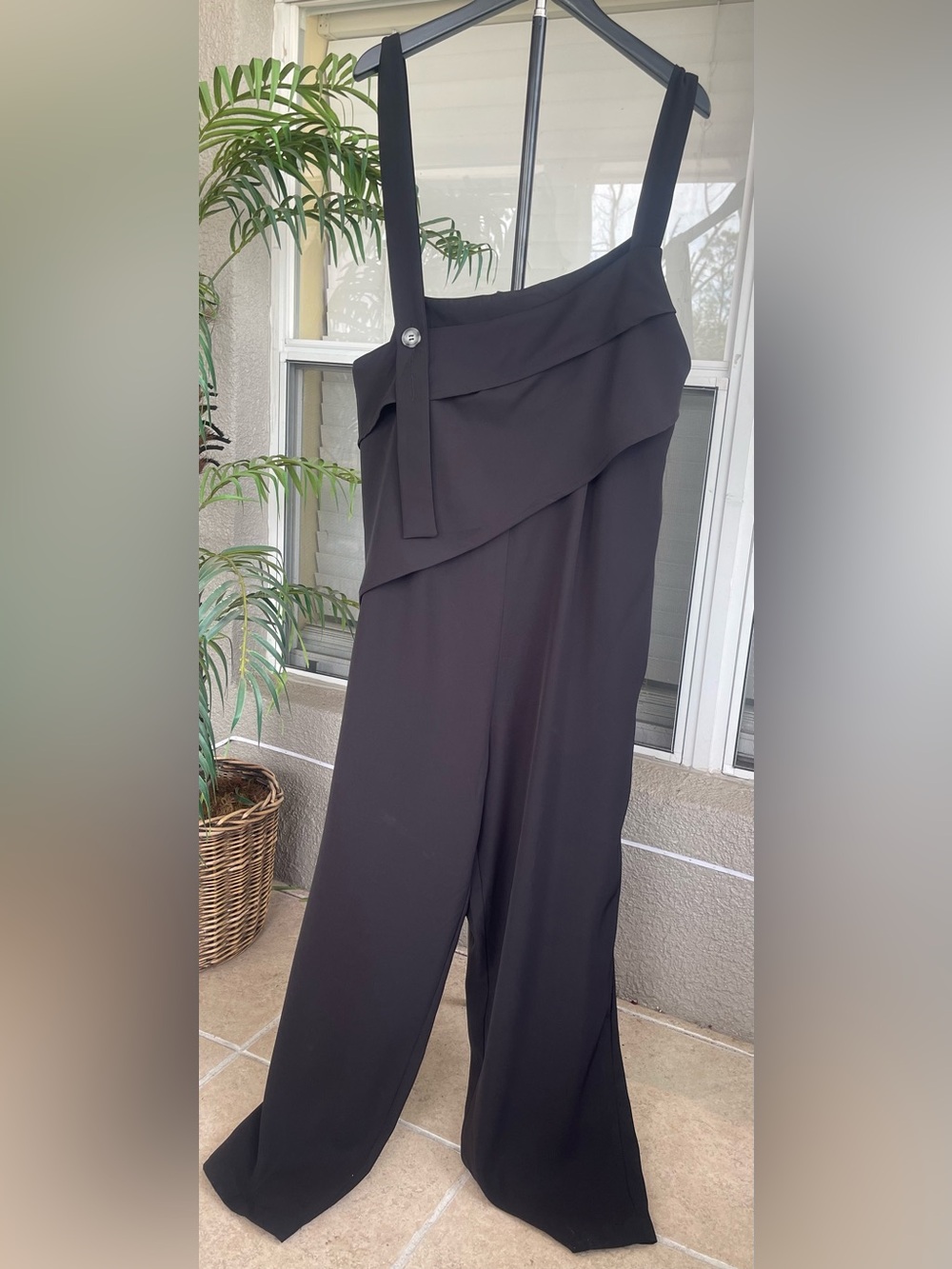 Black Sleeveless Wide-Leg Jumpsuit with Asymmetric Overlay